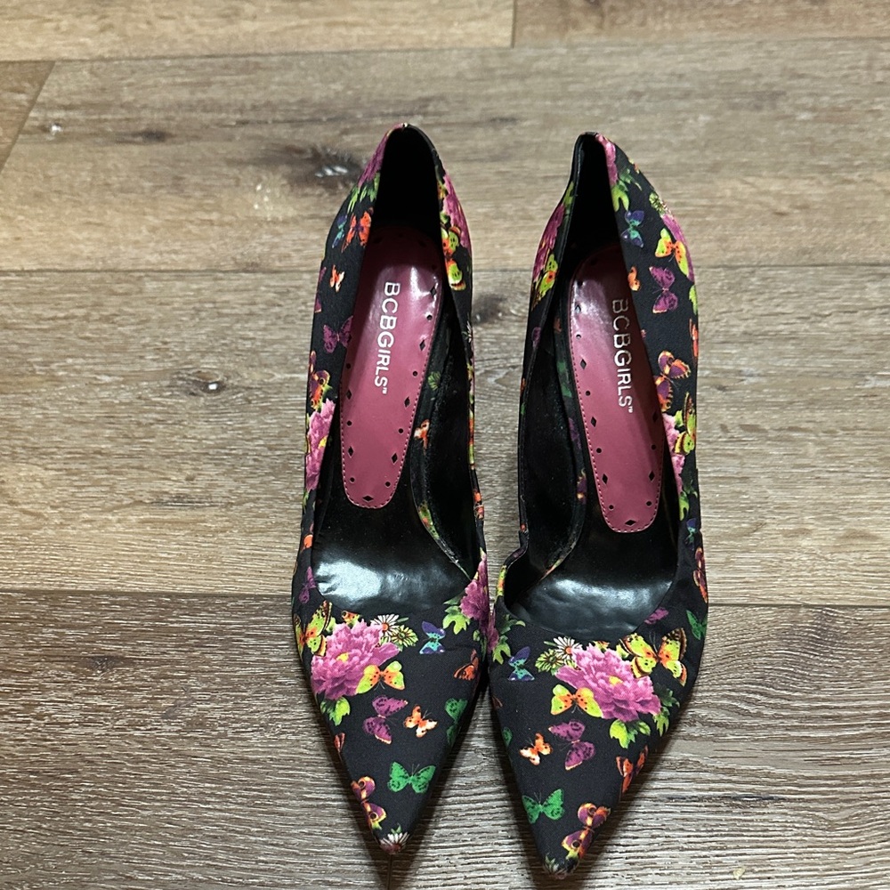 BCBGirls Black Floral Heels
